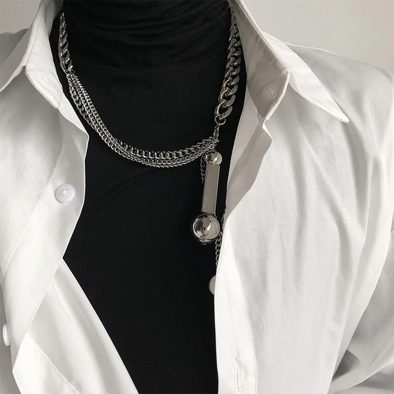 AOMU Трендовое крутое Ретро асимметричное металлическое геометрическое ожерелье с подвеской простой дизайн длинная цепочка ожерелье для женщин и мужчин Ювелирные изделия Подарки