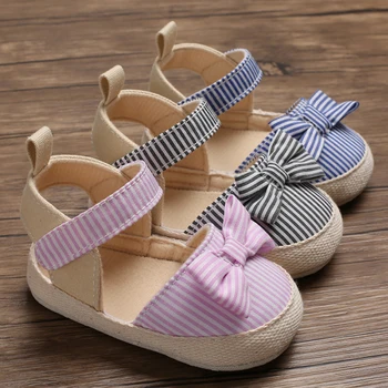 

Newborn Baby Girl Striped Bow Sandals Soft Crib Shoes Infants Anti-Slip Sneaker Sandals New Baby Girl Fashion Canvas