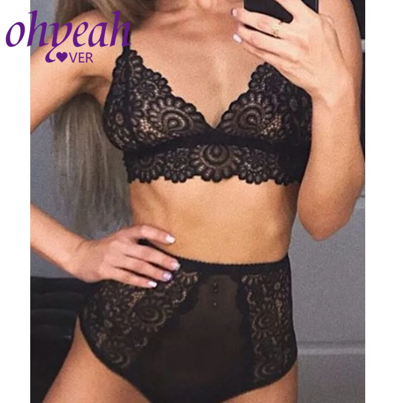Ohyeahlover, кружевное ультратонкое нижнее белье, набор, 2 шт, Lenceria Mujer, размера плюс, высокая талия, сексуальный бюстгальтер, набор C D, RM80504