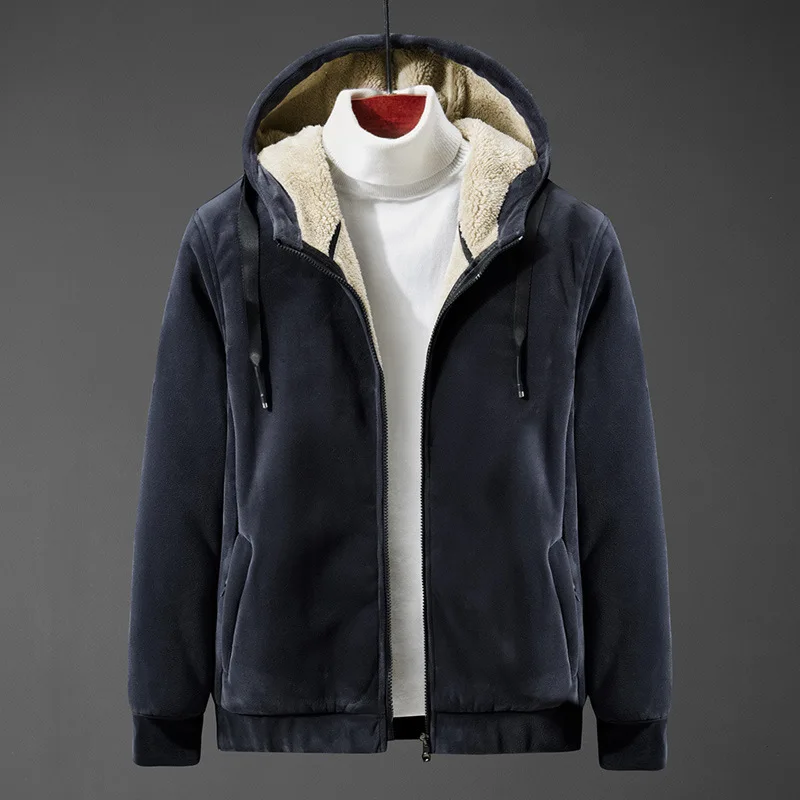 

Winter men's Zipper Hooded Plus Velvet Thickened Fleece Cardigan Sweater Casual Jacket Coat Sweater Outerwear Large Size M-8XL