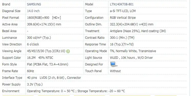 14," ЖК-матрица LTN140KT08 LTN140KT08-801 для samsung NP700Z3A-S02MY замена экрана ноутбука 1600*900 40pin