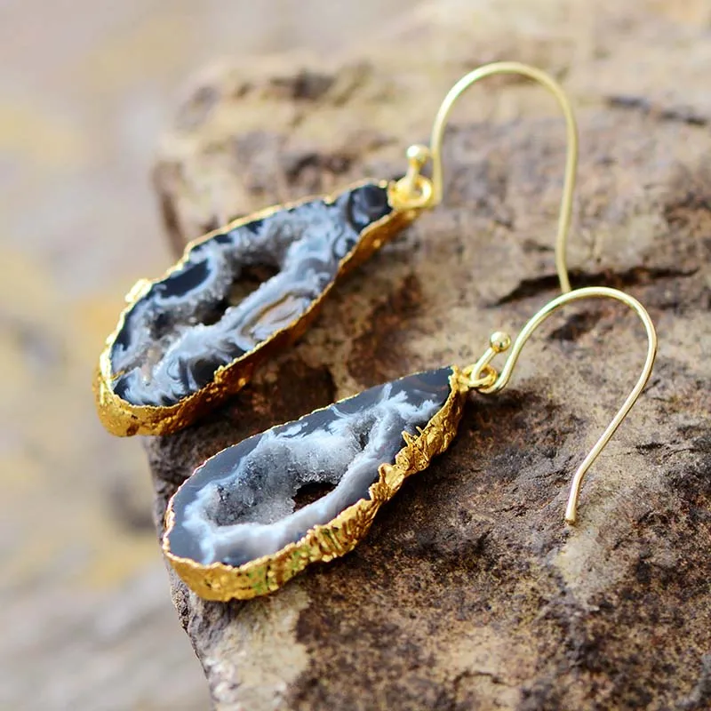 Women Earrings Unique Natural Druzy Dangle Earrings Designer Bohemian Earrings US European Drusy Jewelry Dropshipping - Image 2