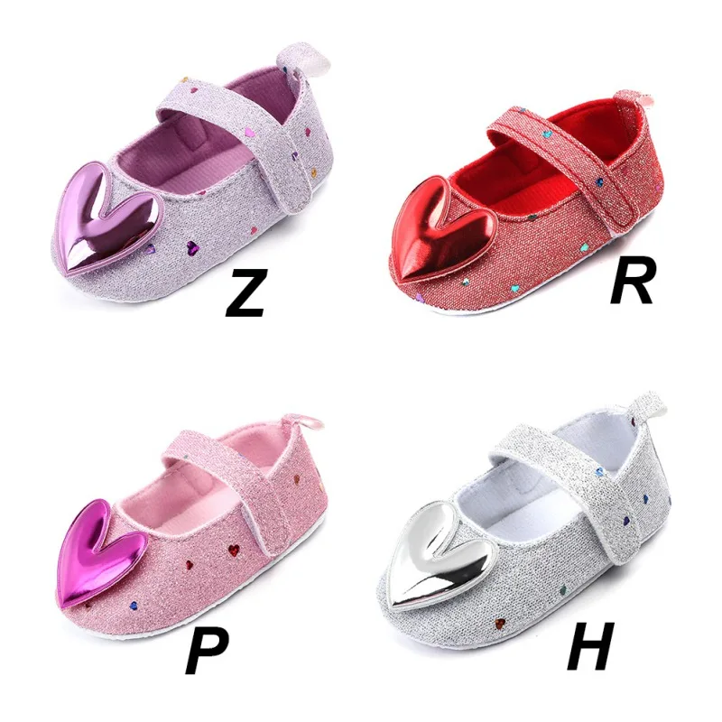0-18M Autumn Baby Girl Anti-Slip Casual Walking Shoes Sequin Heart Design Sneakers Soft Soled First Walkers