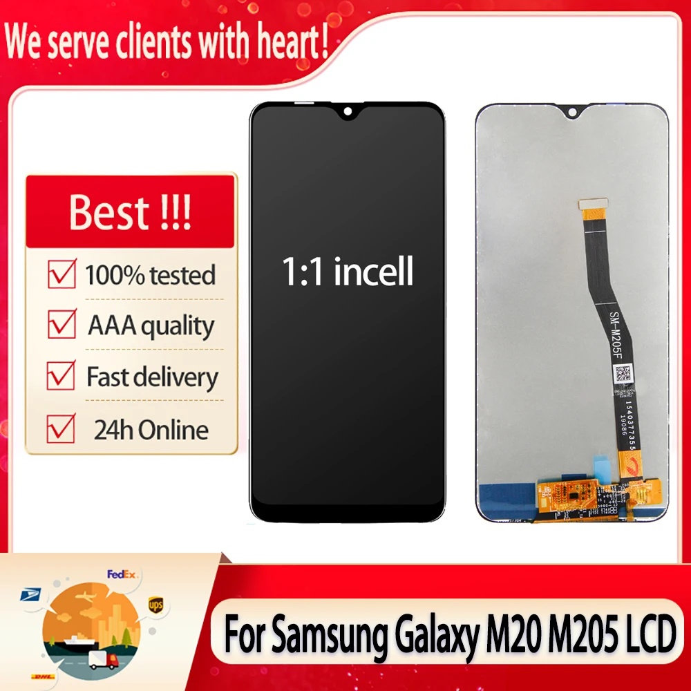 ЖК-дисплей 6 3 дюйма для Samsung Galaxy M20 M205 Сенсорный Экран 1:1 incell с рамкой дигитайзер в
