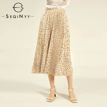 SEQINYY плиссированная юбка; коллекция года; сезон весна-осень; Новая модная дизайнерская юбка миди с оборками и эластичной резинкой на талии в горошек