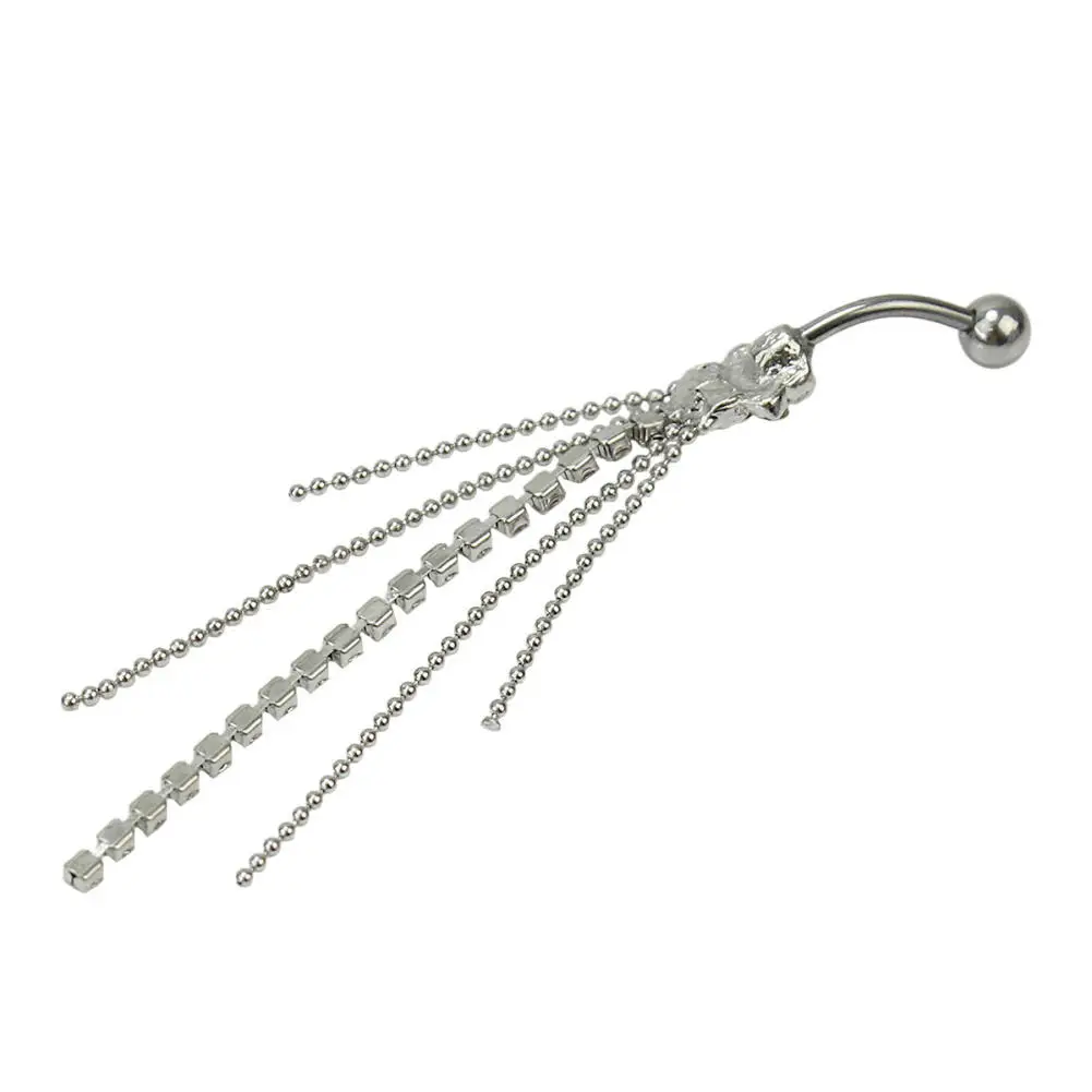 1 x Stainless Steel Tassel Chain Dangle Navel Belly Button Curved Barbell Ring Body Jewelry
