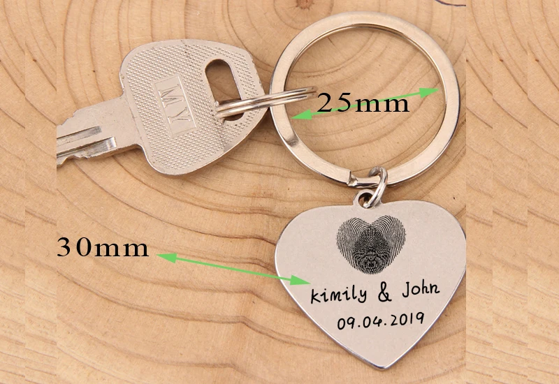 Heart Shaped Key Chain For Couple Name Date Customized Jewelry Fingerprinted Lover Anniversary Gift For Boyfriend Girlfriend