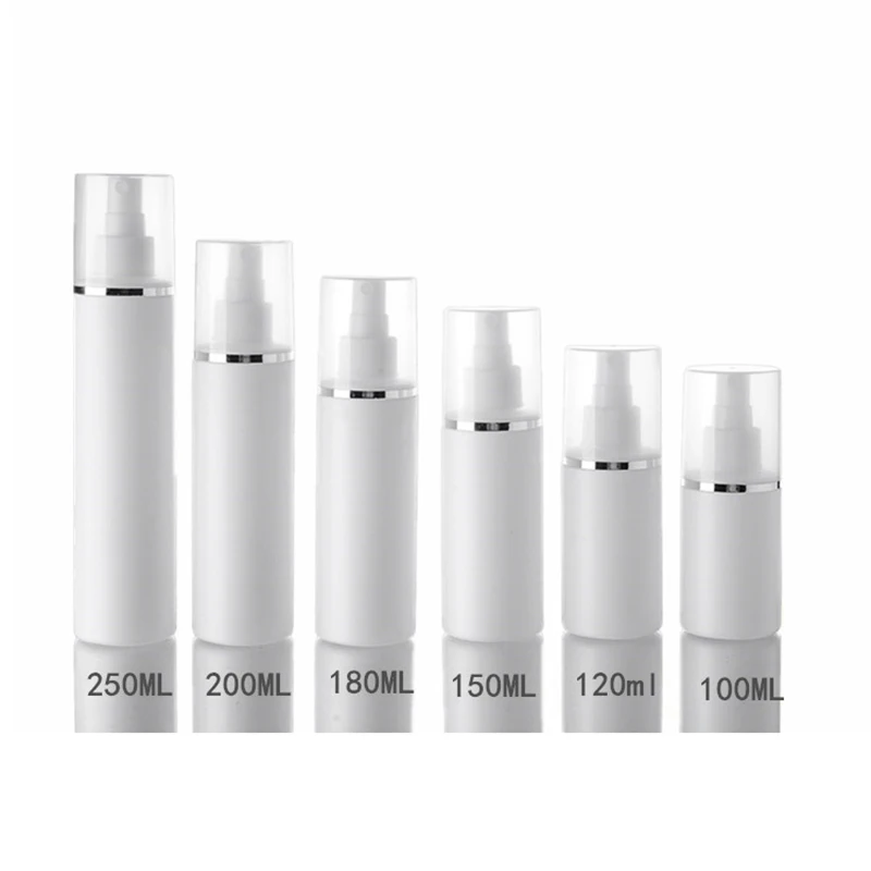 

30pcs 100ml/150ml/200ml/250ml HDPE White Spray Bottle Empty Cosmetic Plastic Containers Refillable Perfume Mist Sprayer Bottles