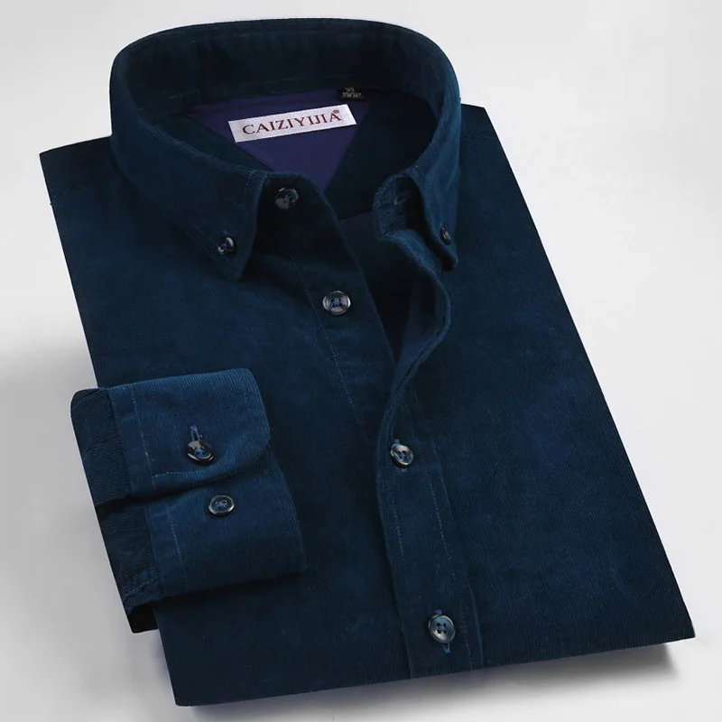 royal blue Осенние повседневные вельветовые рубашки в винтажном стиле, однотонные рубашки с длинными рукавами из хлопка высокого качества - Цвет: royal blue