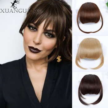 

XUANGUANG Fake Hair Bangs Front Neat Bangs Clip In Hairpiece Fringe Hair Extensions For Women Straight Synthetic Pure Color