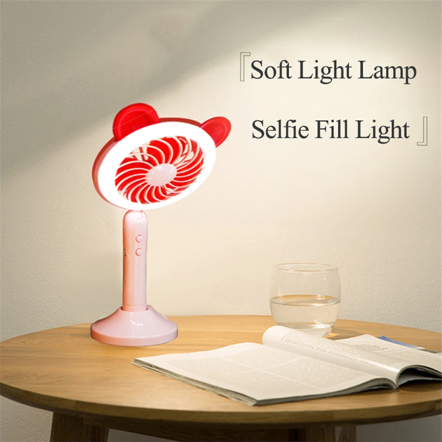 Cute Multi-function Portable Small Fan Hand-held Fan USB Rechargeable Desk Fans With Base Night Lamp