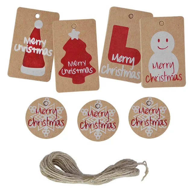 

100Pcs Merry Christmas Gift Tags Card Kraft Paper Xmas Gift Decorative Labels Include jute rope