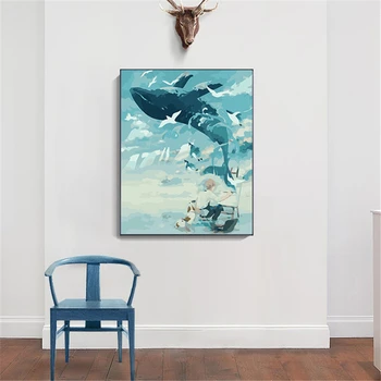 

Blue Whale Paintings By Numbers DIY Pictures Oil Coloring By Numbers Set Gift Drawing By Numbers Canvas Decor New Arrivals