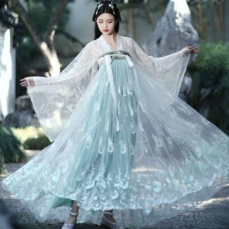 

XinHuaEase Large Size Hanfu Women's Dresses Breast Length Ru Skirt 100kg Large Sleeve Shirt Embroidered Oversized Long Autumn