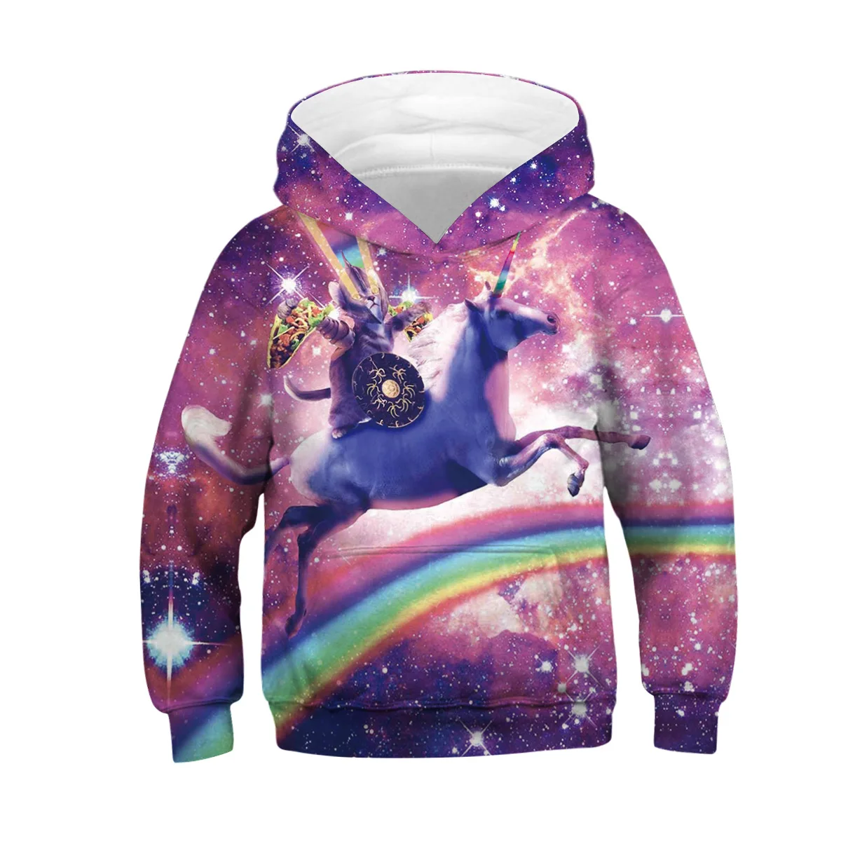 Kids Hoodies Teen Girls Boys Clothes Wolf Fox Lion King 3D Animal Digital Print Children Sweatshirt Long Sleeve Hooded Girl Tops - Цвет: XT306-Purple