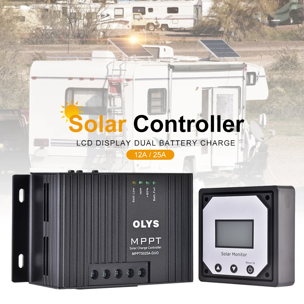 

10A/12A/25A MPPT Solar Charge Controller Bluetooth Conect LCD Display Solar Panel Charge Regulator Dual Battery Charging For RV
