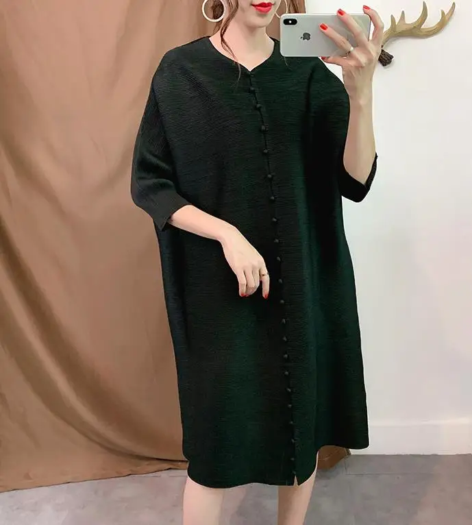 Miyake Плиссированное Платье Новые Осенние однобортные Длинные платья