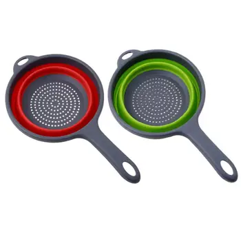 

Folding Silicone Plastic Colander Drain Basket Fruit Vegetable Washing Strainer Collapsible Drainer With Handle