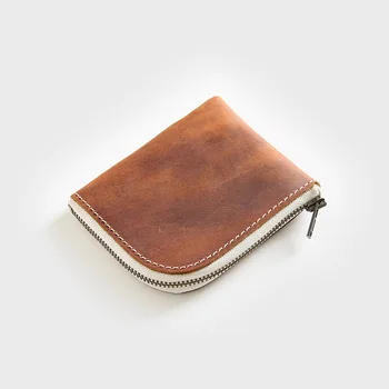 

Handmade Wallet Man Crazy Horse Leather Small Wallets With Coin Pocket Men's Mini Slim Purse Money Bag Credit Card Holder