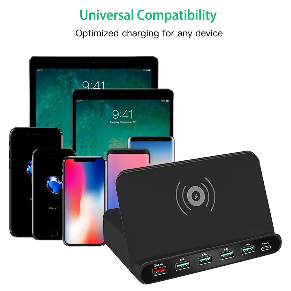 Bakeey настольное зарядное устройство адаптер 5 USB порт 60 Вт EU/US/UK штекер беспроводной type-C QC-3.0 Быстрая зарядка для iPhone 11 Pro Xiaomi huawei