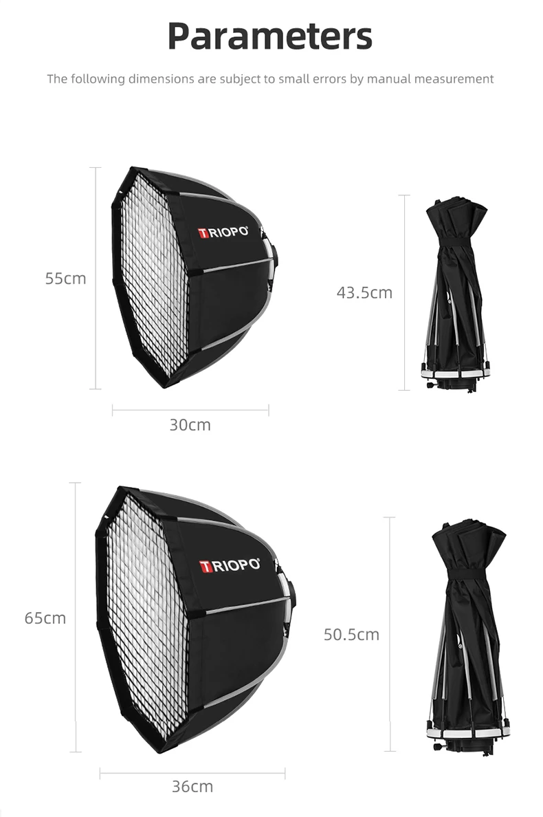 TRIOPO 55cm 65cm Foldable Octagon Softbox Bracket Mount Soft box Handle for Cano