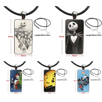 

Fashion Glass Cabochon Pendant Necklace Women Steel Color Choker Rectangle Necklace For Women All Nightmare Before Christmas