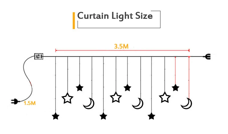 3,5 м гирлянды для штор, Рождественская светодиодная гирлянда, сказочные огни, Лунная звезда, гирлянды, лампа 100-240 В для украшения свадьбы, праздника, вечеринки
