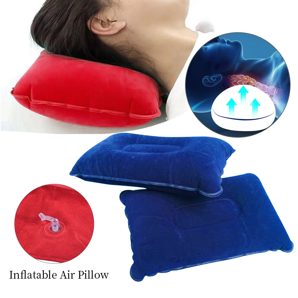 Travel Pillow Air Cushion Inflatable Double Sided Flocking Cushion Camp Beach Car Plane Hotel