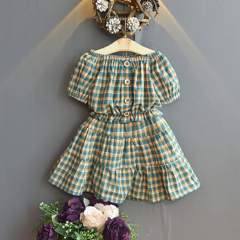 

KISBINI Summer Girls Dress Plaid Short-sleeves Cute Fashion Kids Girls Dresses New Design Children Girls Dress Clothes