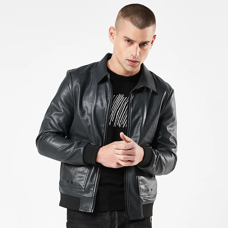 Leather Jacket Men's Autumn New Lapel Men's PU Jacket Europe and the United States Slim short section motorcycle leather men - Цвет: gray
