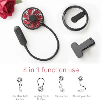 

Mini Clip Air Fan Handheld Hanging Neck Flexible Desktop Bendable USB Rechargeable Desk Fan Portable for Car Travel Camping