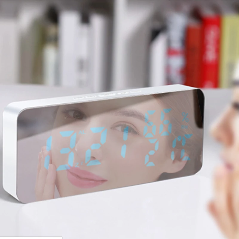 

Mobile Phone Charging Voice Control Temperature And Humidity Led Variable 115 Color Mirror Alarm Clock Creative Sleepy Wall Cl