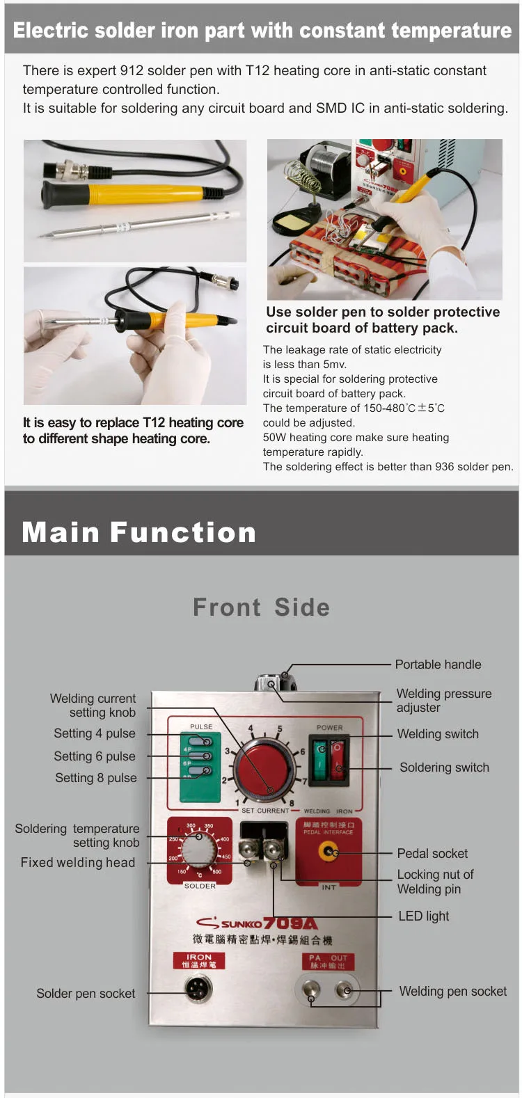 SUNKKO 709A 18650 Battery Spot Welder 2 in 1 LED Pulse Spot Welding Machine Kit with Soldering Iron