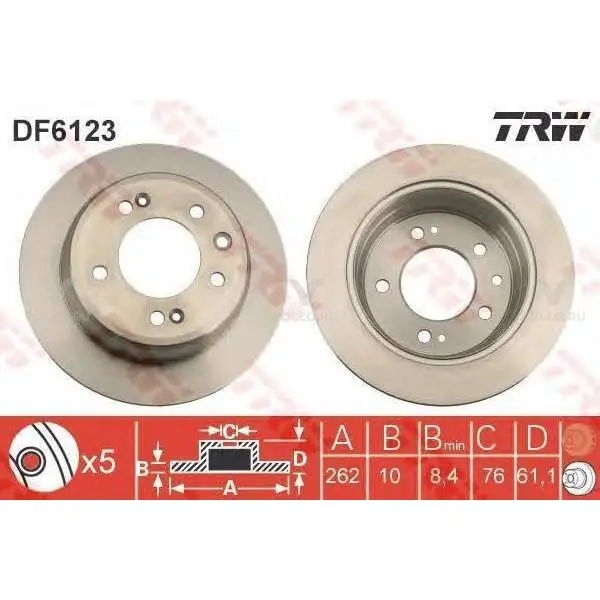TRW DF6123 Диск тормозной задн KIA: CEE'D Наклонная задняя часть 06-, CEE'D универсал 07
