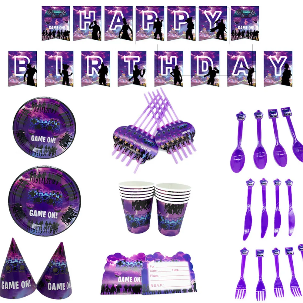 

Fortnite Kids Birthday Party Set Decortion Game Theme Paper Cup Tableware Cake Stand Supplies Birthday Decor Children Party Gift