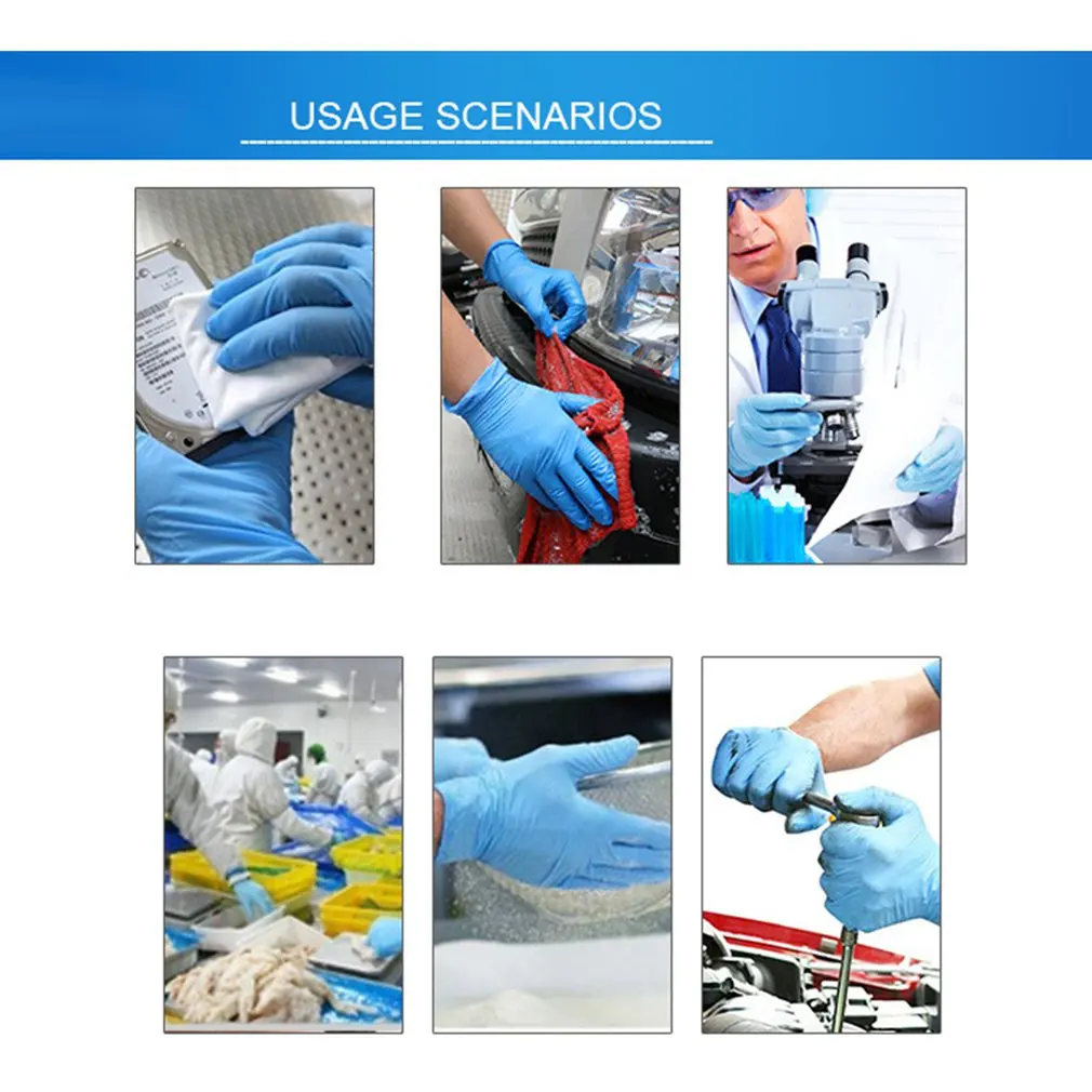50 Pairs Blue Nitrile Disposable Gloves Wear Resistance Chemical Laboratory Electronics Food Medical Testing Work Gloves