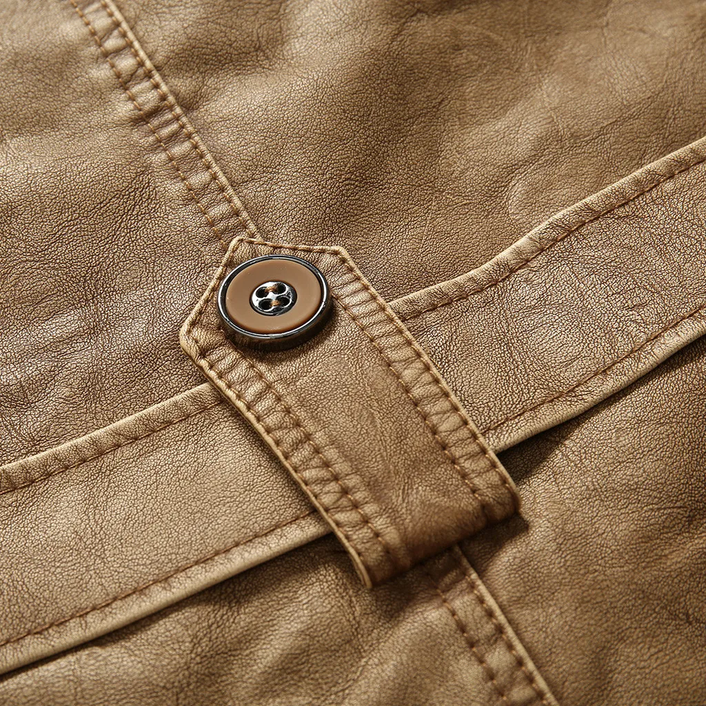 Мужская кожаная куртка кожаная курка мужская jaqueta de couro masculino осенне-зимняя однотонная кожаная куртка с длинными рукавами#3