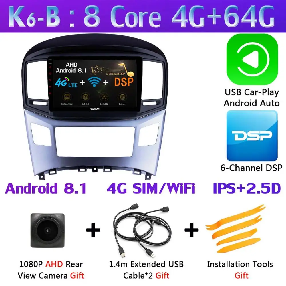 K6-B-CarPlay 360 ° панорамный 4G SIM Android 9,0 4G+ 64G gps радио CarPlay SPDIF DSP Автомобильный плеер для hyundai H1Grand Starex - Цвет: K6-B-CarPlay