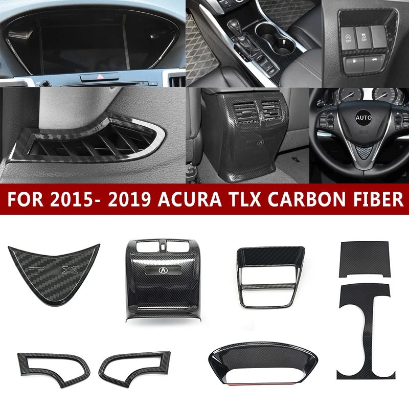

pcmos Carbon Aiber Style Inner Gear Shift Frame Dashboard Cover Trim Kit For 2015- 2019 Acura TLX Interior Mouldings Stickers