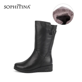 

SOPHITINA Fashion Zipper Boots High Quality Genuine Leather Comfortable Round Toe Comfortable Wedge Shoes Women's Boots SC537