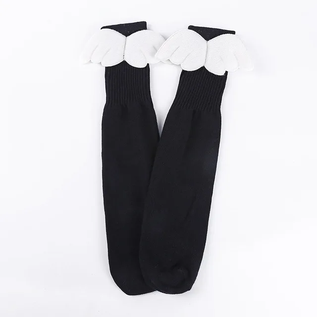 Черный Children's cotton socks Fashion Kids Girls angel wings School socks 3-5-8-12 years old baby long tube socks - Цвет: Черный