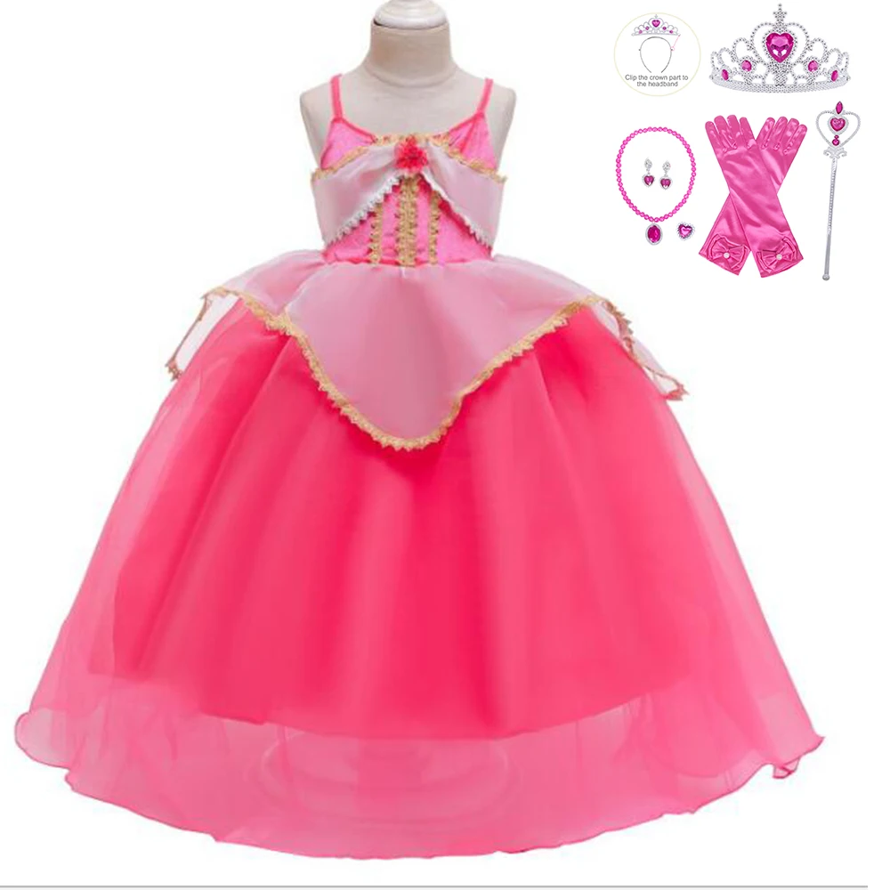 AzmBarley/костюм Авроры для девочек; платье принцессы; сетчатые Бальные платья; детское платье-пачка на Рождество, день рождения, вечеринку; маскарадный костюм для малышей