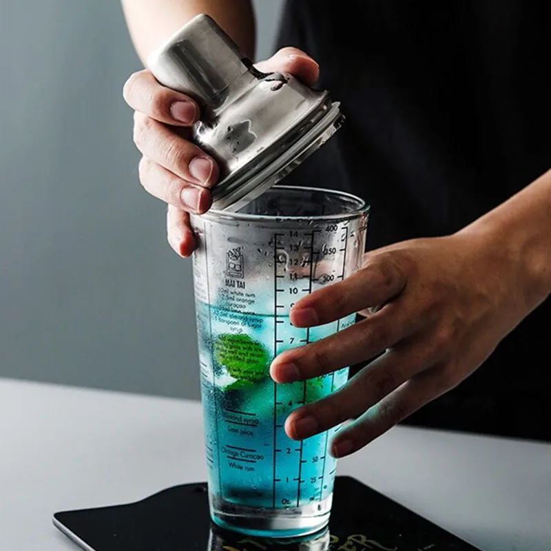 Шейкер для коктейлей 400 мл прозрачная шкала из смешанного стекла стеклянный