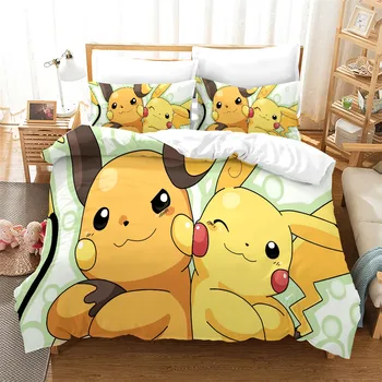 

Anime Pokémon Kids Duvet Cover Set Cute Pikachu Bed Cover Bedroom Decor Gift Bed Linen Set for Girls Boys 2/3 Piece Microfiber