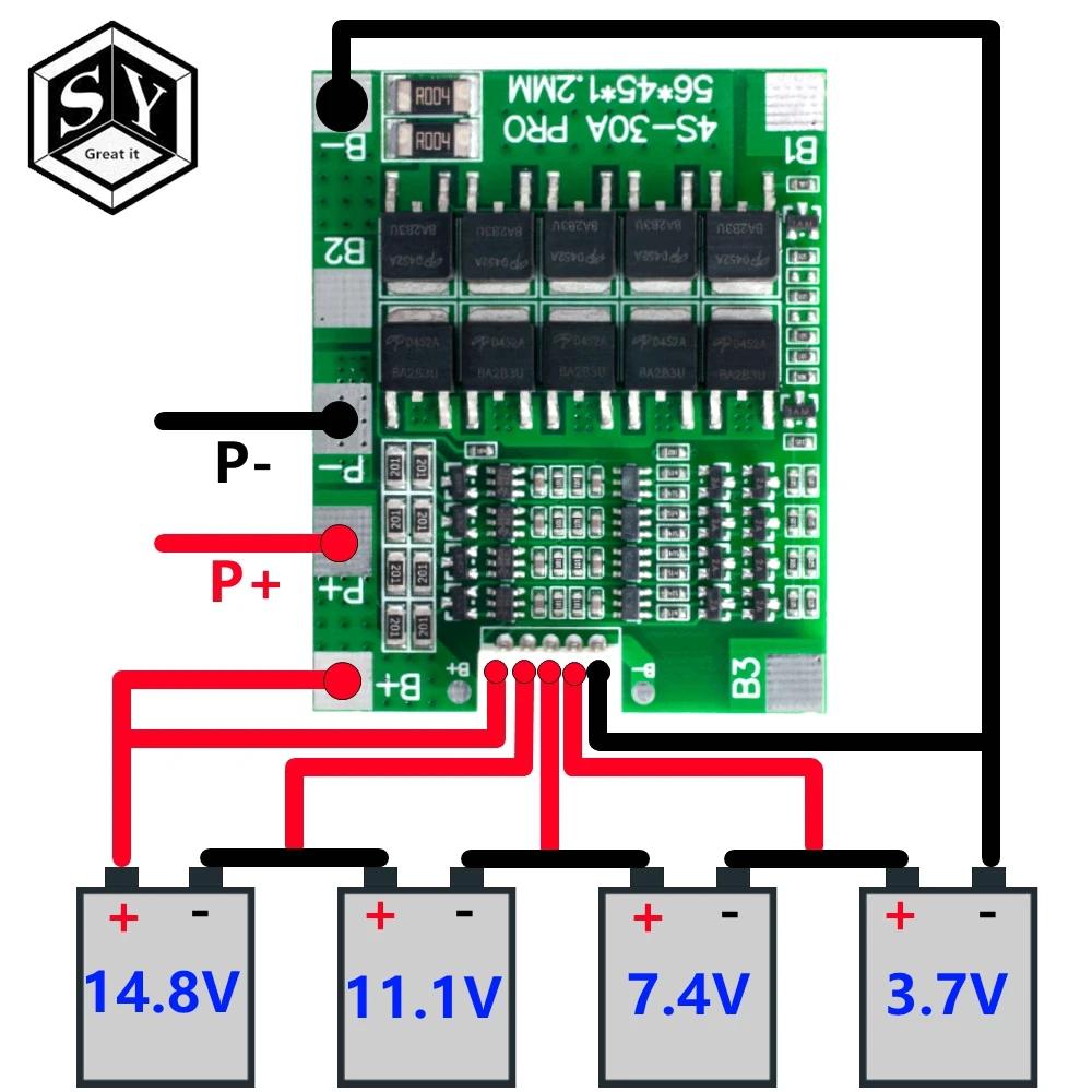 4S 30A 14.8V Li-ion Lithium 18650 Battery BMS Packs PCB Protection Board Balance 