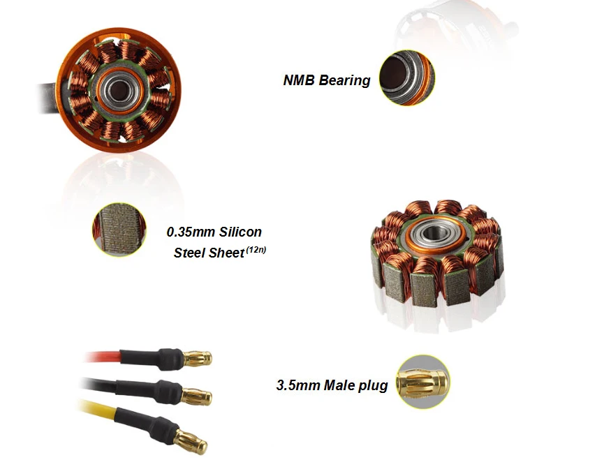 DYS D3542 3542 1000KV 1250KV 1450KV Outrunner Motor 2-4S Lipo 5mm Shaft 130g 70A ESC Large Power RC Models Quadcopter Airplanes