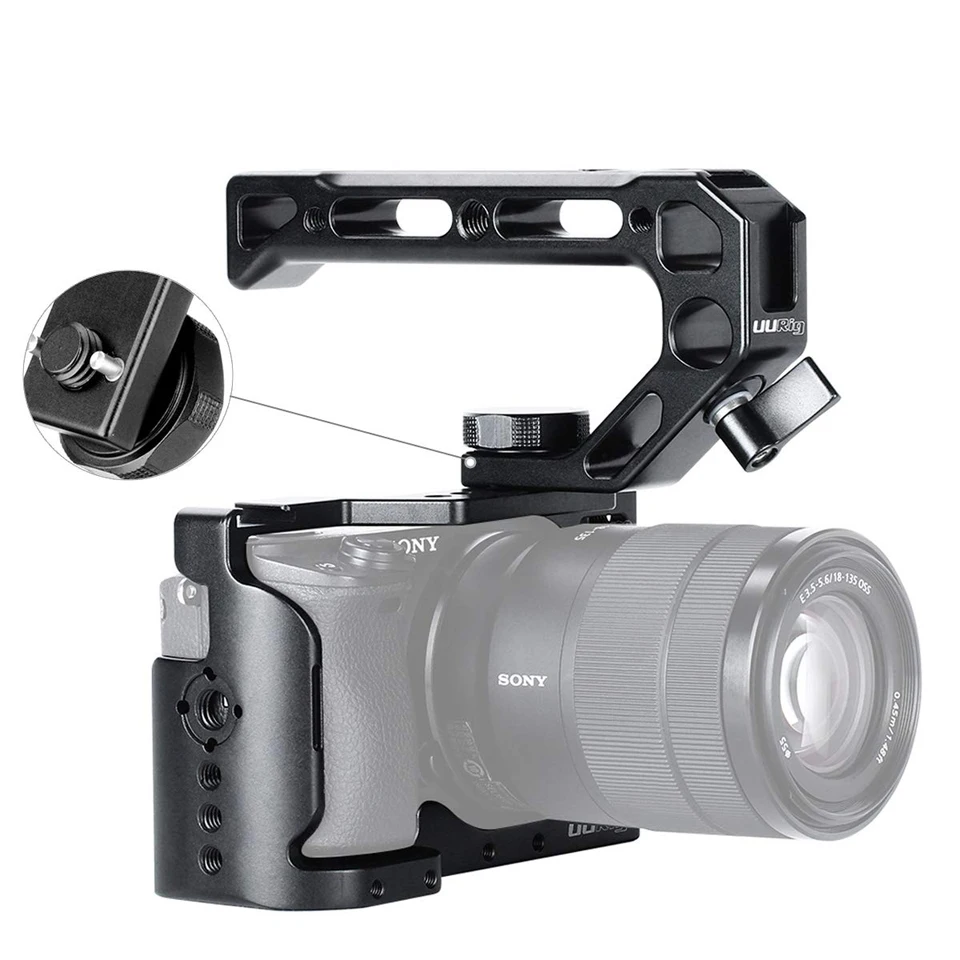 

Handheld Video Metal Cage Kit with Top Handle Grip for Sony A6400 A6300 Professional Microphone/Video Light Extension Mounting W Cold Shoe, Video Vlog Film Making, Arri Locating Hole