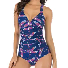 Женский гардероб сексуальный цельный купальник с цветочным принтом V шеи Ruched Criss Cross животик контроль купальники