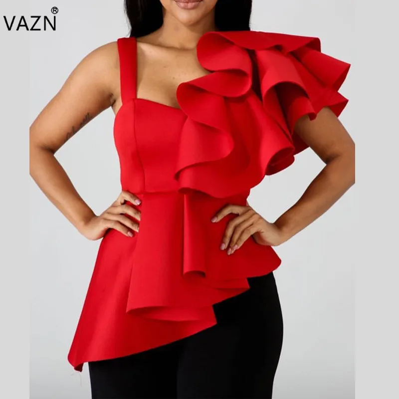 VAZN KEN1675 новые высококачественные сексуальные модные красные вечерние футболки с открытыми плечами для молодых девушек
