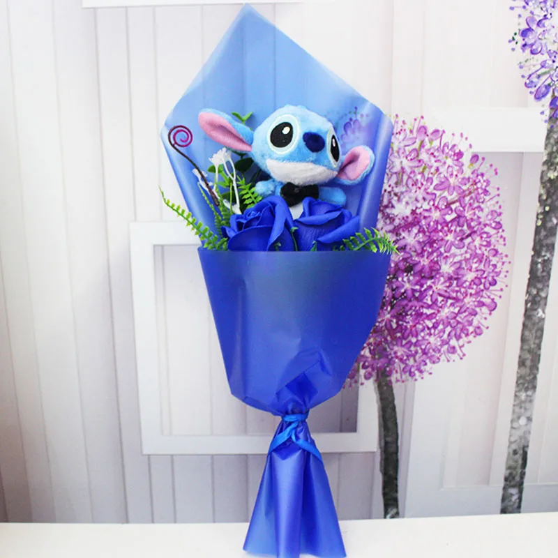 Disney Cartoon Lilo Stitch Plush Doll Toys Rose Bouquet Gift Box Stitch  Flower Bouquet Home Decoration Valentine Christmas Gifts